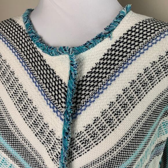 NEW Chico's Size 2 US L Cotton Sweater Jacket 3/4 Sleeve Lightweight Blue White - Picture 4 of 12